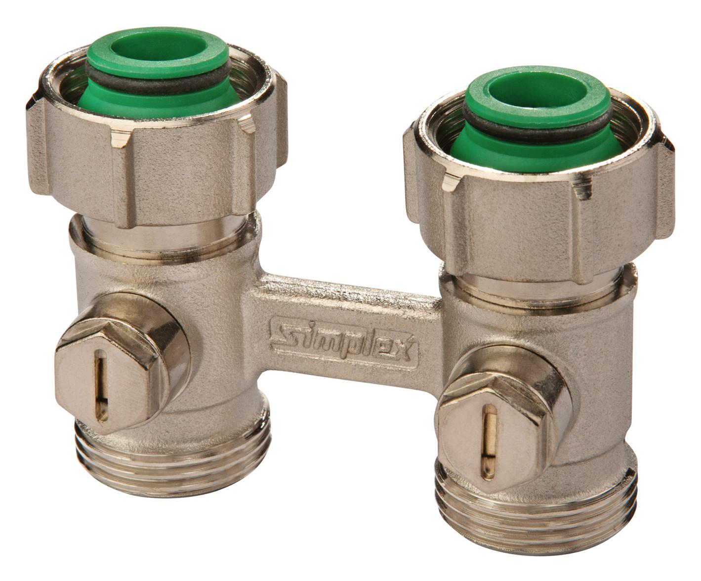 Simplex Hahnblock EXCLUSIV Durchgang D2/50 G3/4i x G3/4a, Zweirohr-Armatur vernickelt F10014 - Bild 1