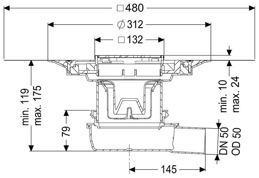 KESSEL Bodenablauf Der Ultraflache 79, DN 50, Variofix Rost Edelstahl 120x120 mm, Klasse L15 - Bild 2