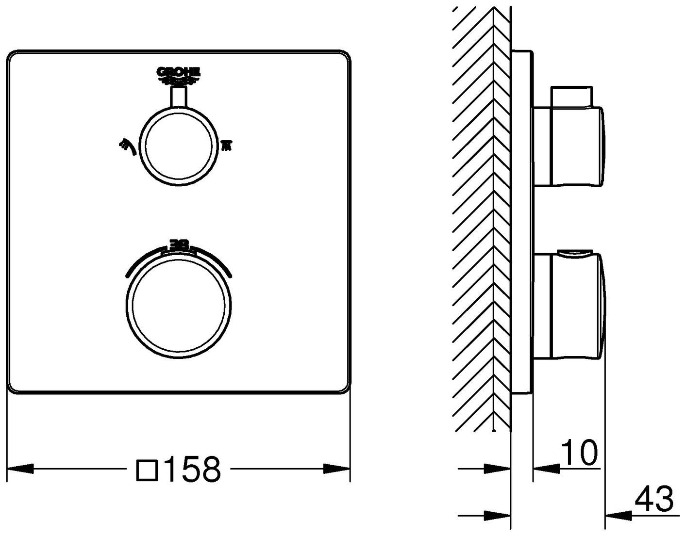 GROHE Thermostat-Brausebatterie Grohtherm FMS eckig chrom 24079000, für Rapido SmartBox - Bild 2