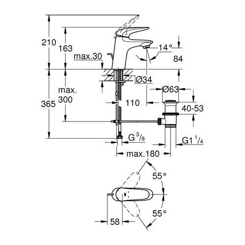 Grohe Waschtischbatterie Eurostyle S-Size Hebel geschl. mit Zugstangen-Ablaufgarnitur chrom 23707003 - Bild 3