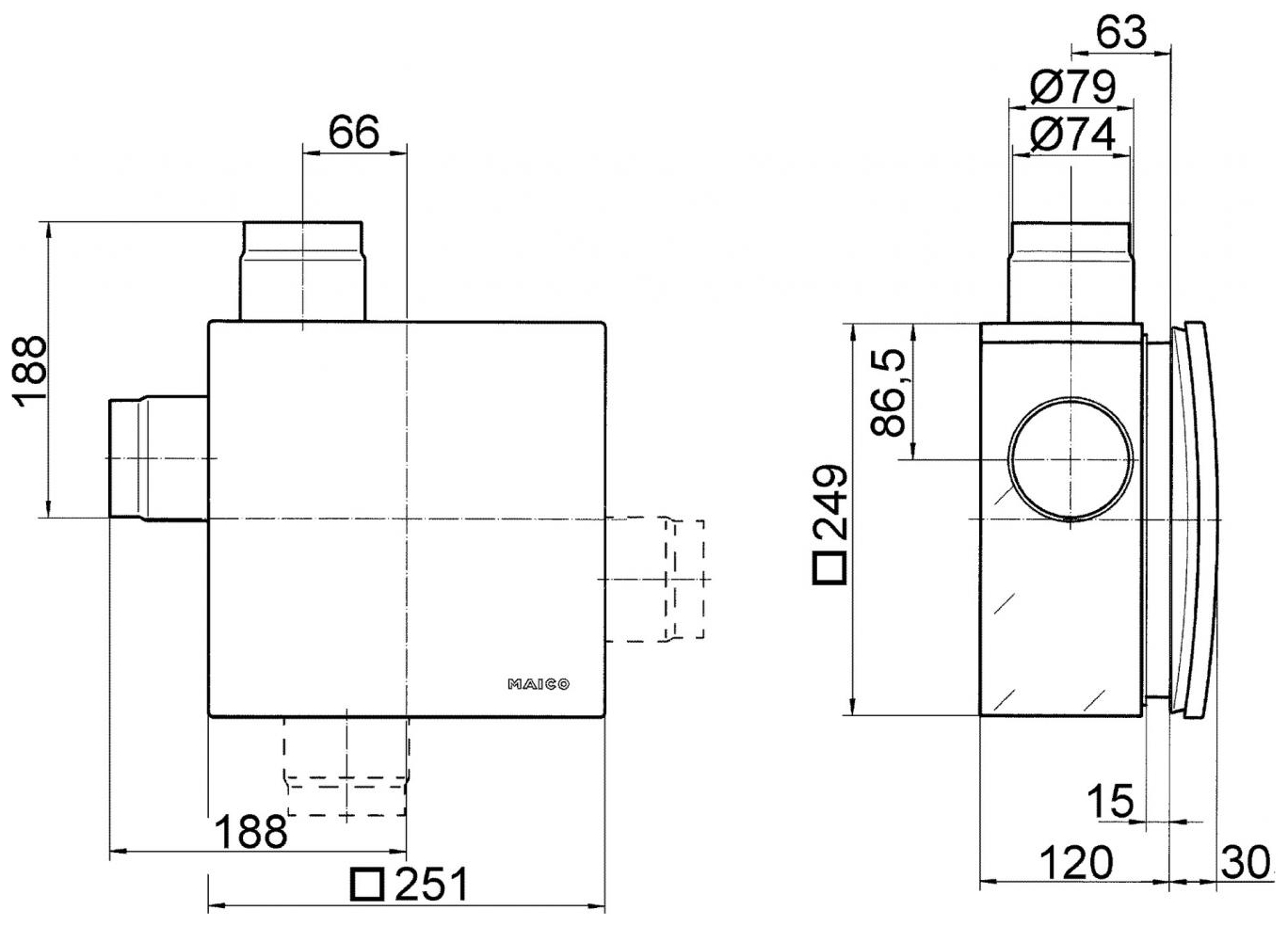 Maico Unterputz-Brandschutzgehäuse ER-UPB mit Brandschutz-Absperrvorrichtung 0093.0968 - Bild 3