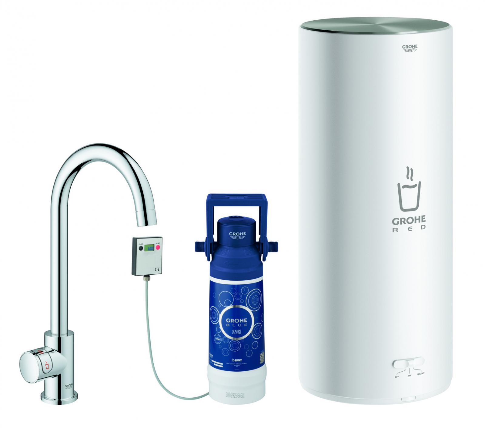 GROHE Red Mono Standventil Küchenarmatur und Boiler L-Size C-Auslauf chrom 30080001 - Bild 1