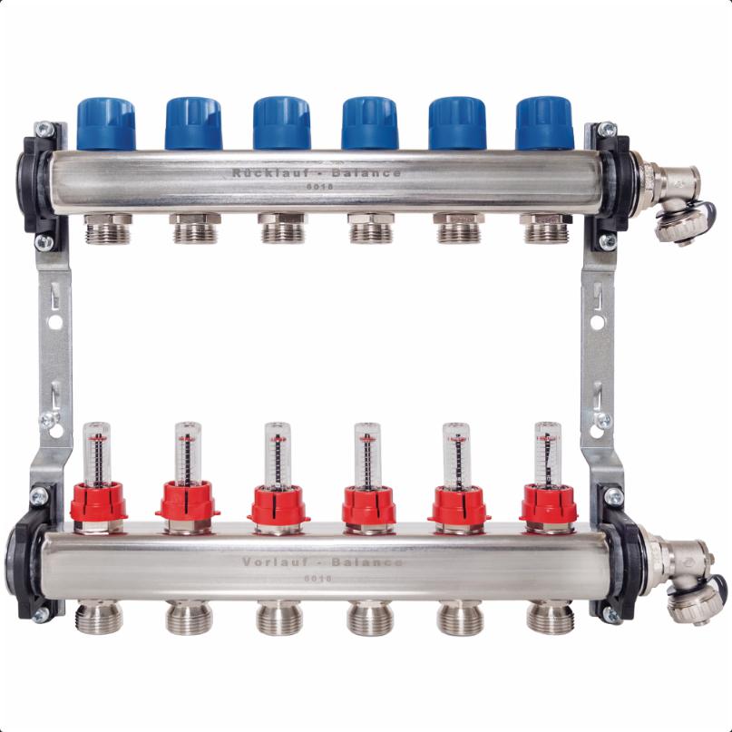 Empur Edelstahl-Verteiler 1'' HKV-DB 2 Heizkreise Serie 03 Balance DFM dynamisch BL 200mm 220278 - Bild 1
