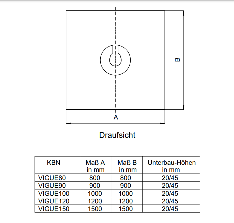 VIGOUR Unterbauelement individual 2.0, 90x 90cm 2cm und 4,5cm, Ablauf mittig - Bild 2