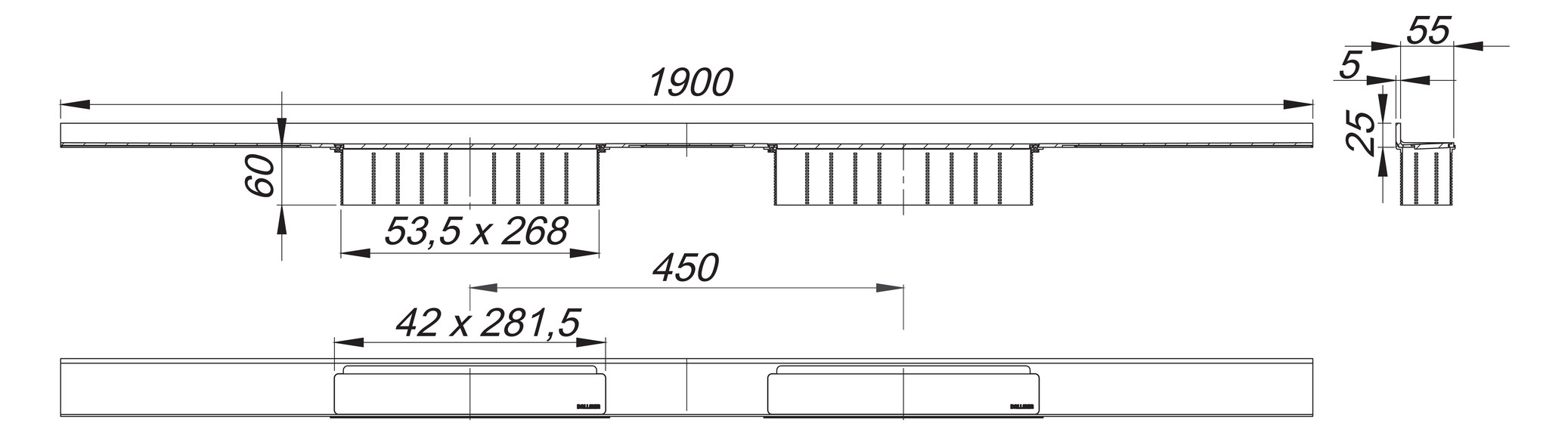 DALLMER Duschrinne CeraWall Select Duo 1900 mm Ablaufschiene Edelstahl matt 536242 - Bild 2