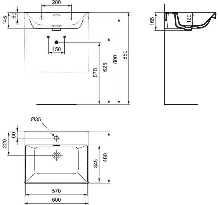 VIGOUR Möbelwaschtisch derby V3 60x48cm PflegetectPlus weiss mit Hahnloch und Überlauf
