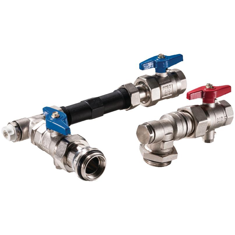 Empur 3/4'' WMZ-Anschluss-Set 90 Grad, komplett vormontiert für Verteiler 1'' mit Kugelhähne 721047 - Bild 1