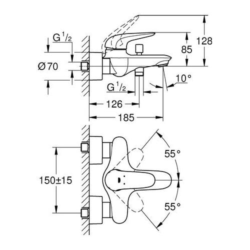 Grohe Einhand-Wannenbatterie Eurostyle Hebel geschlossen eigensicher chrom 23726003 - Bild 3