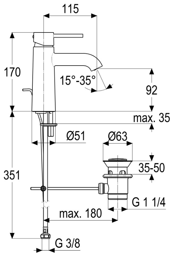 VIGOUR individual Waschtischbatterie GRACE mit Ablaufgarnitur verchromt - Bild 2