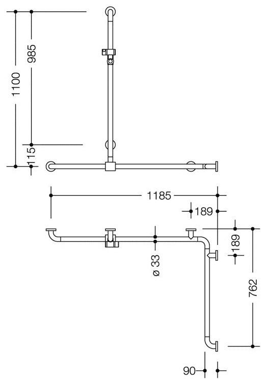 HEWI Serie 801 Dusch-Wannenhandlauf 1185 x 762 mm Brausehalter reinweiß 801.35.300.99 - Bild 2