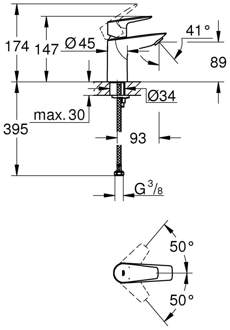 GROHE Waschtischbatterie BauEdge S-Size ohne Ablaufgarnitur chrom 23330001 - Bild 5