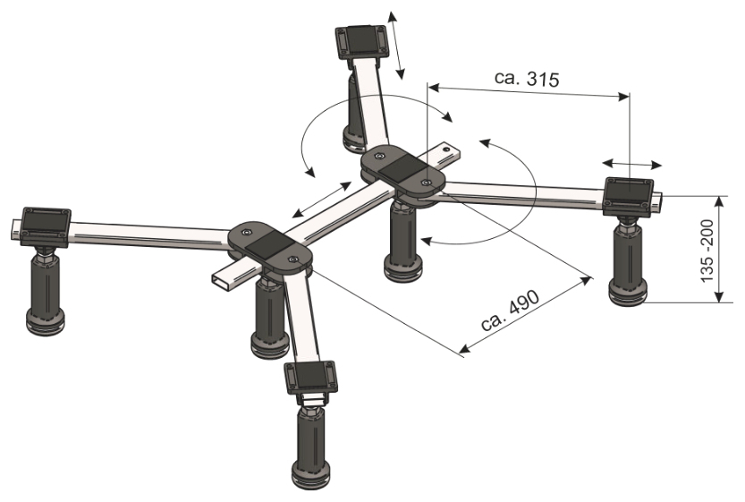 Mabo Duschwannenfuss DWF-6 für Acryl-/Stahlwannen 80x80 bis 120x120 cm, Höhe 13,5-20 cm - Bild 2