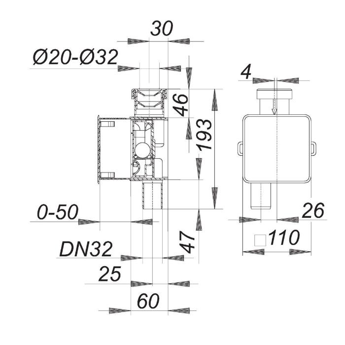 Dallmer Wandeinbau-Kondensat-Siphon 138 DN 32 zum Anschluß von Klimageräten 026200 - Bild 2
