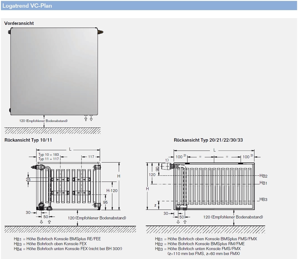 Buderus VC-Plan 21x300x800 R Logatrend Ventil Flachheizkörper