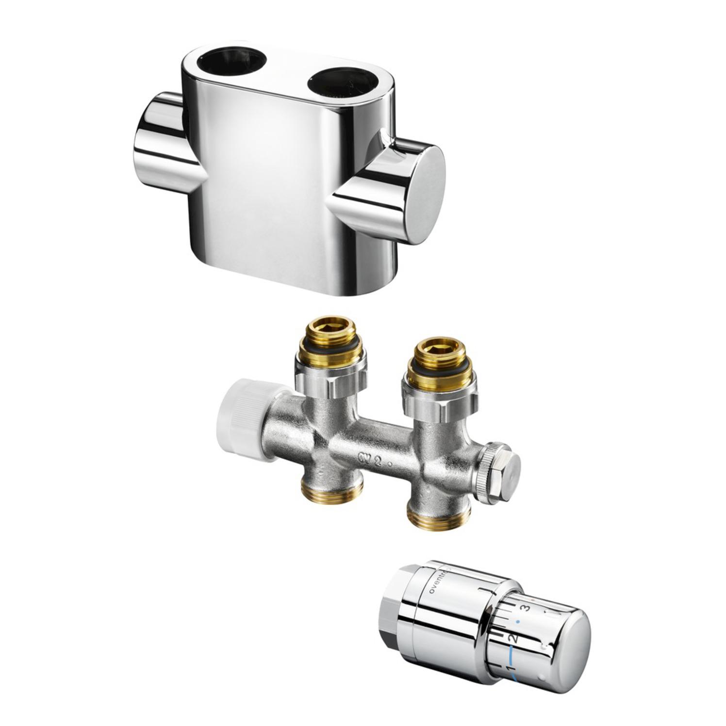 Multiblock-T-Anschluss-Set, Durchgang verchromt, mit Thermostatkopf Uni SH, für Badheizkörper - Bild 1