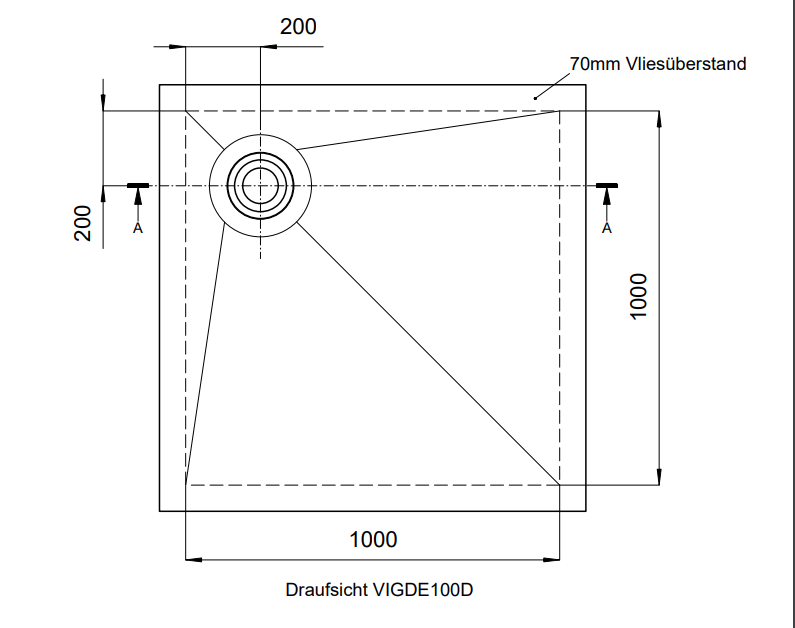 VIGOUR Duschelement individual 2.0, 100x100x5,0cm Ablauf dezentral rollstuhlbefahrbar - Bild 2