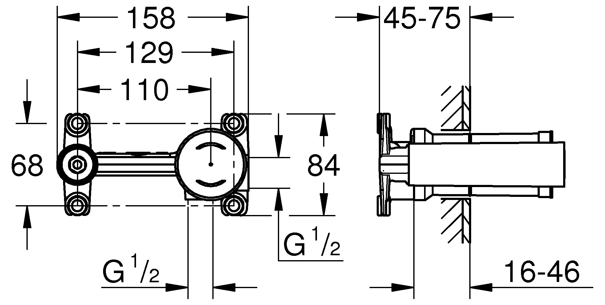 GROHE Universal-Einbaukörper für 2-Loch-Waschtisch-Wandbatterien 23571000 - Bild 2