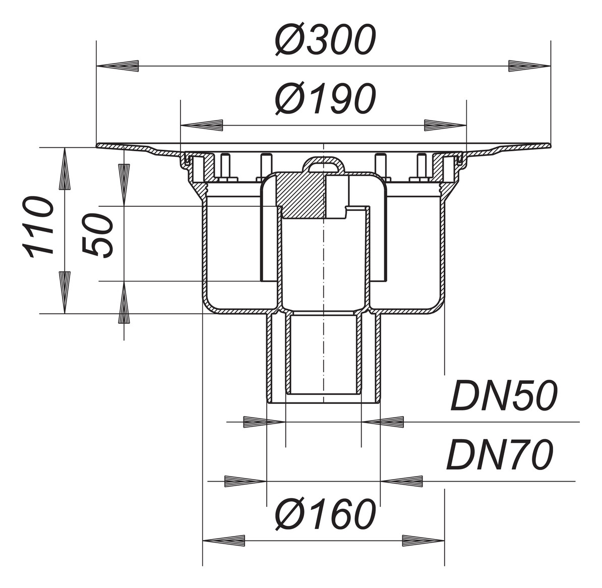 DALLMER Ablaufgehäuse 61 HT Nennweite DN 50/70 Ablauf senkrecht 611055 - Bild 2