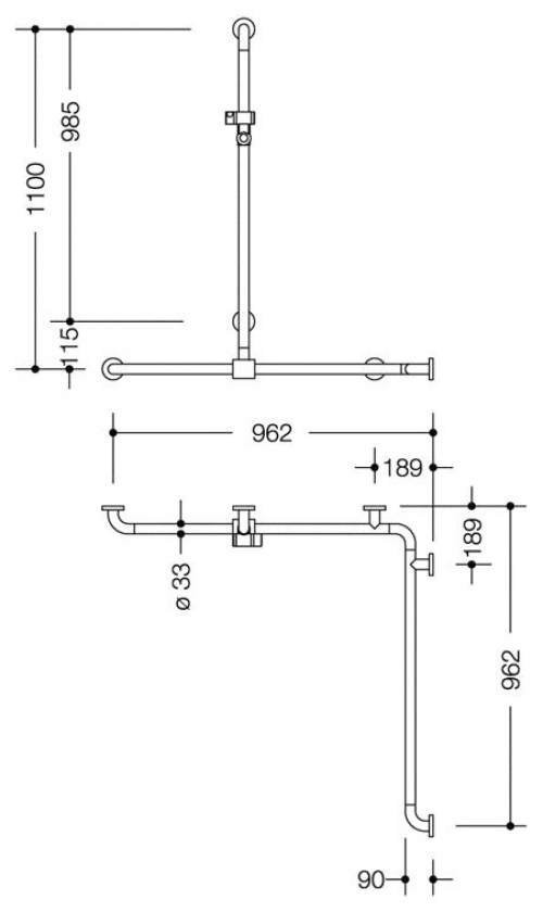 HEWI Serie 801 Dusch-Wannenhandlauf 1100 x 962 mm Brausehalter reinweiß 801.35.320.99 - Bild 2
