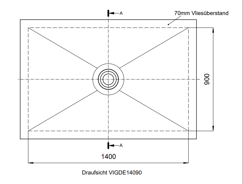 VIGOUR Duschelement individual 2.0, 140x90x5,0cm Ablauf mittig rollstuhlbefahrbar - Bild 2