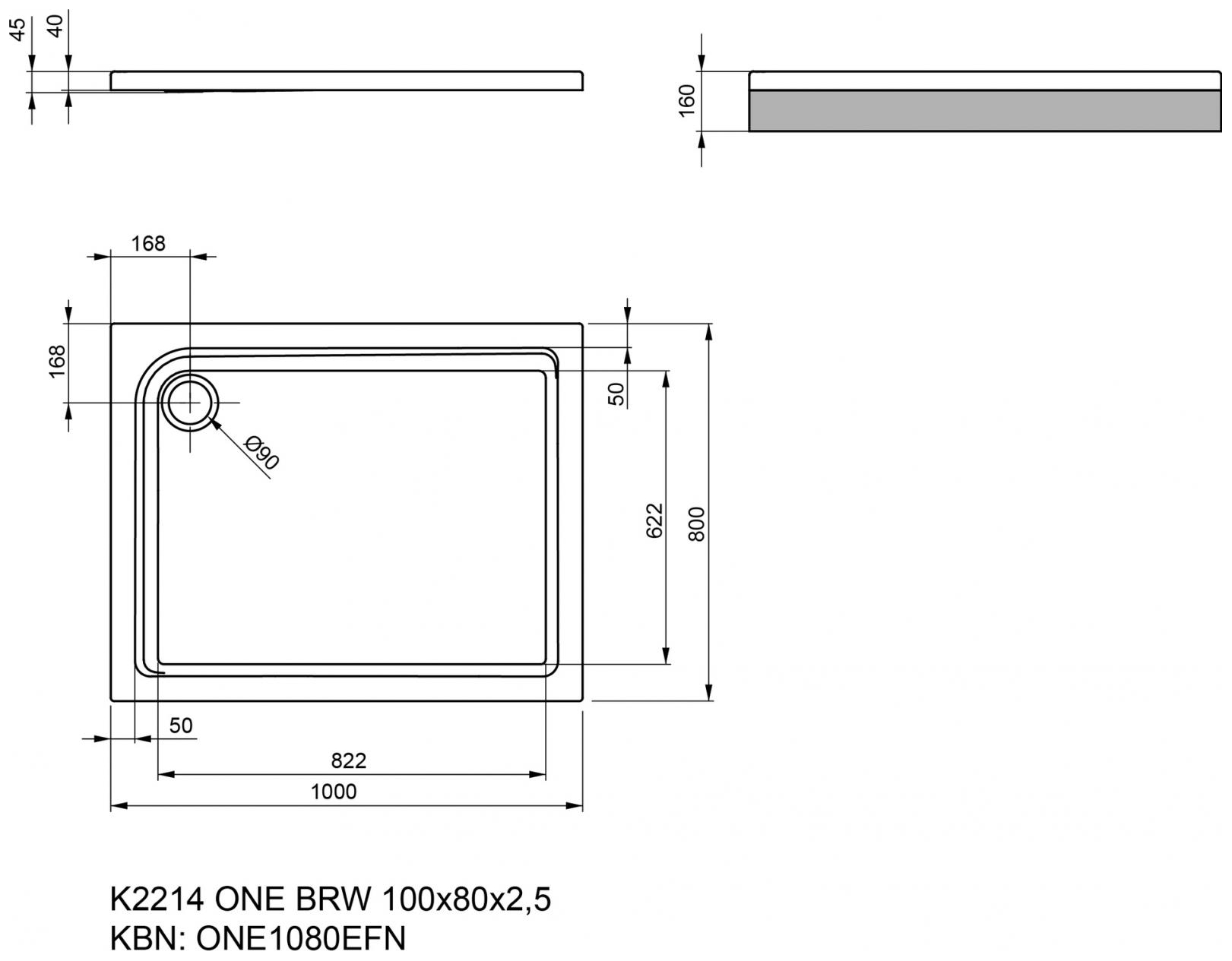 VIGOUR Duschwanne Acryl one 100x80x2.5cm weiss - Bild 2