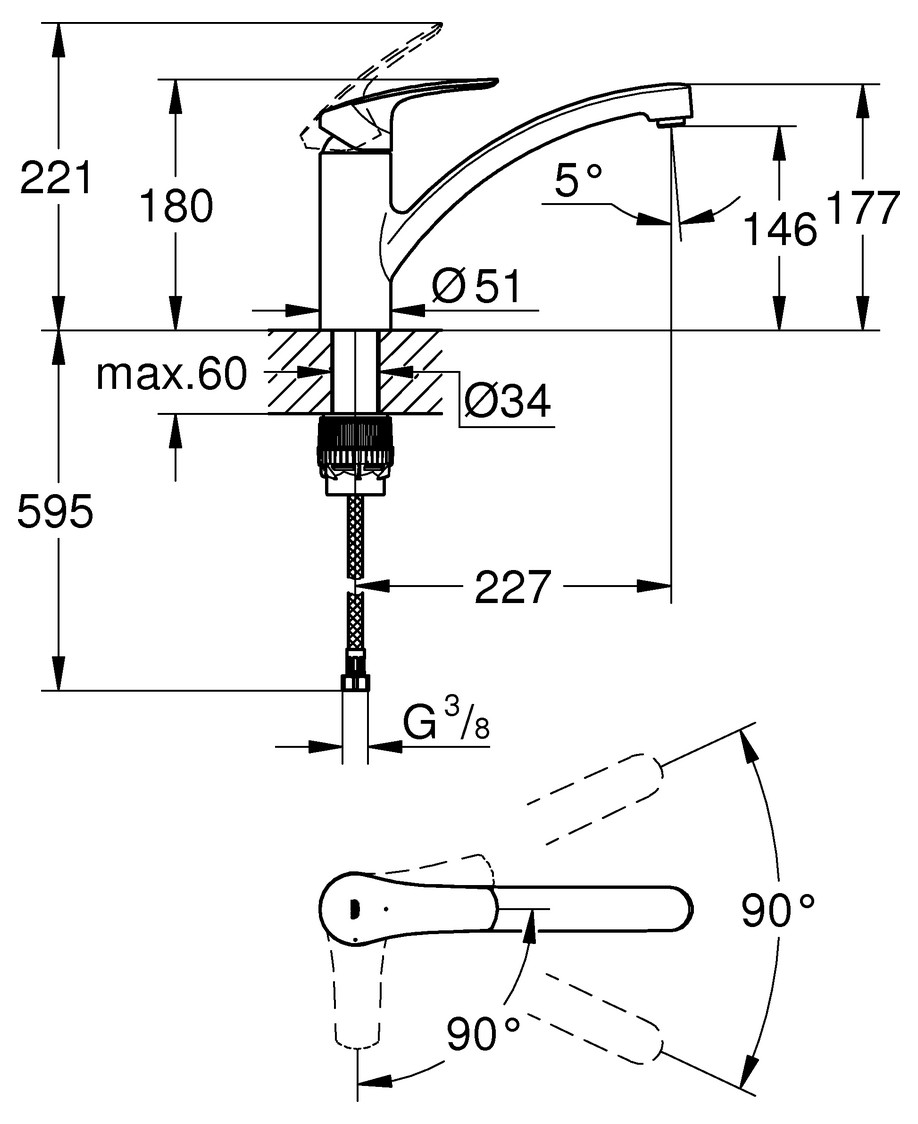 GROHE Spültischbatterie Eurosmart flacher Auslauf Mittelstellung kalt chrom 30260003 - Bild 2