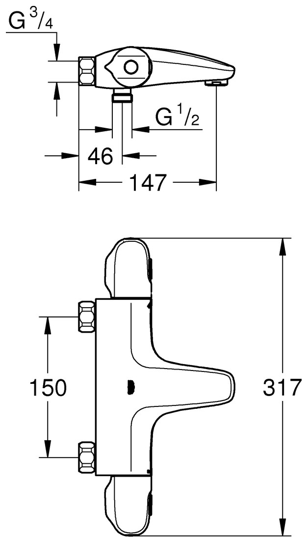 GROHE Thermostat Wannenbatterie Grohtherm 1000 ohne Anschlüsse chrom 34823003 - Bild 2