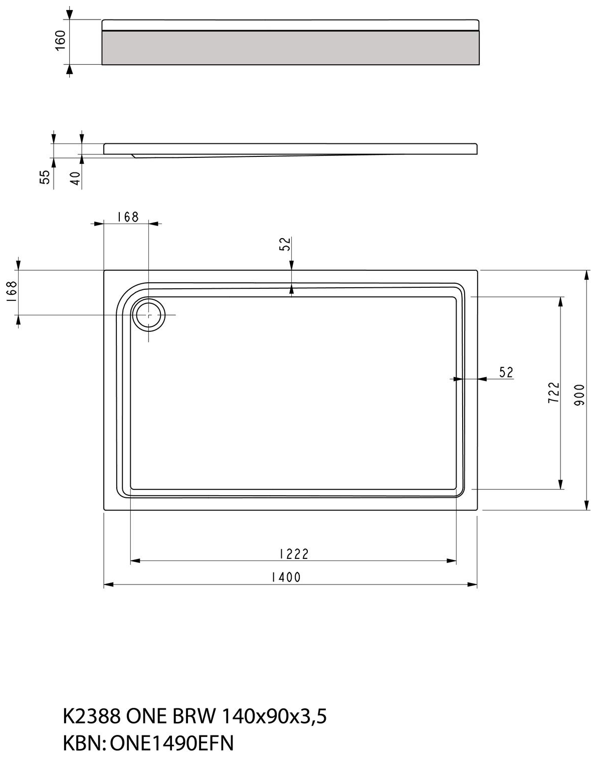 VIGOUR Duschwanne Acryl one 140x90x3.5cm weiss - Bild 2