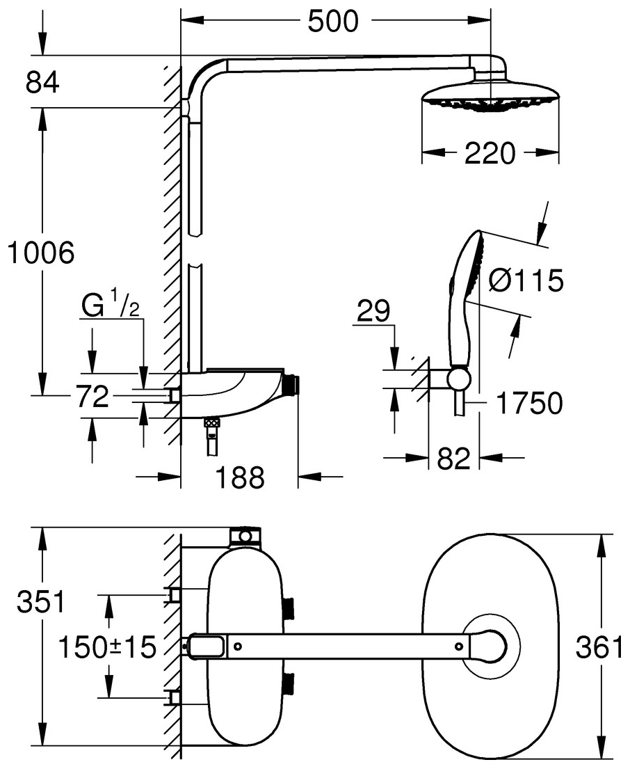GROHE Duschsystem Rainshower Thermostat Smart Control 360 Duo 26250 chrom/moon white