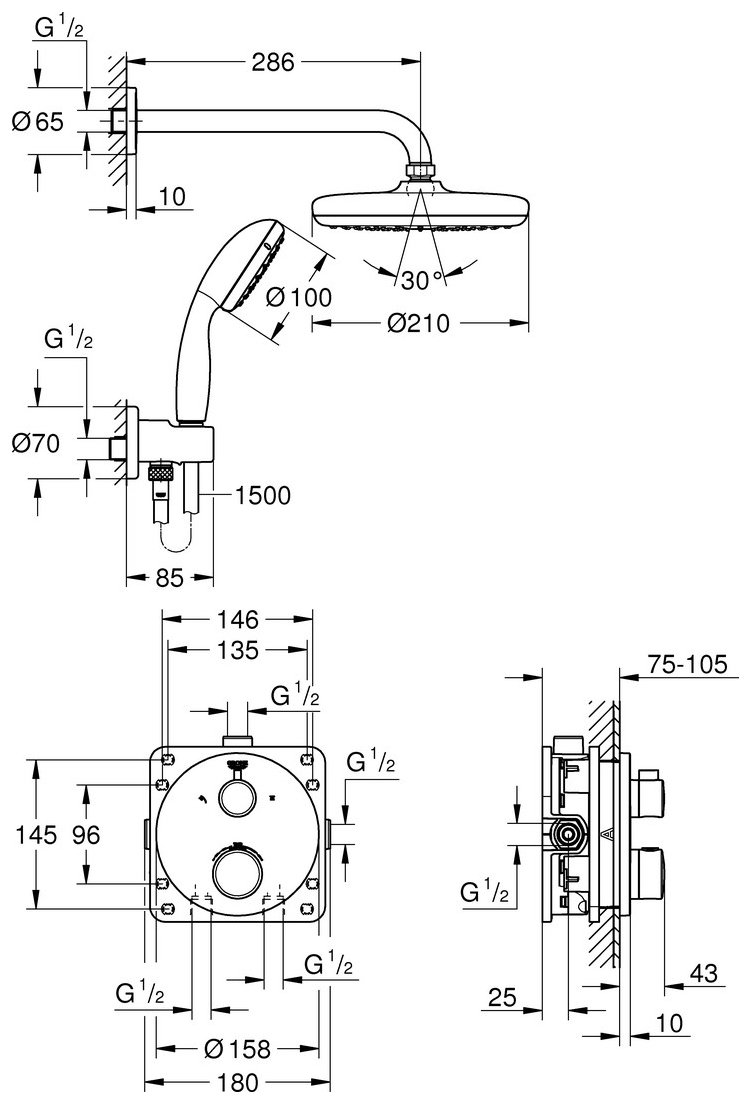 GROHE UP-Duschsystem Grohtherm mit FMS rund/SmartBox/Kopfbrause/Brauseset chrom 34727000 - Bild 2