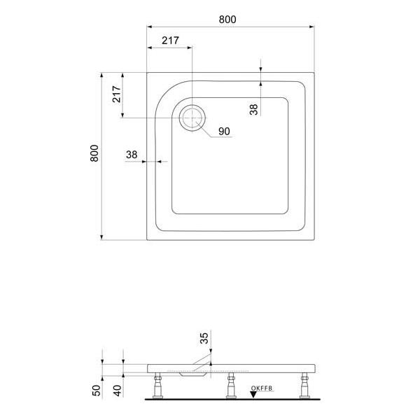 Duschwanne 80x80x3,5 cm quadratisch superflach aus Sanitär-Acryl weiß - Bild 2