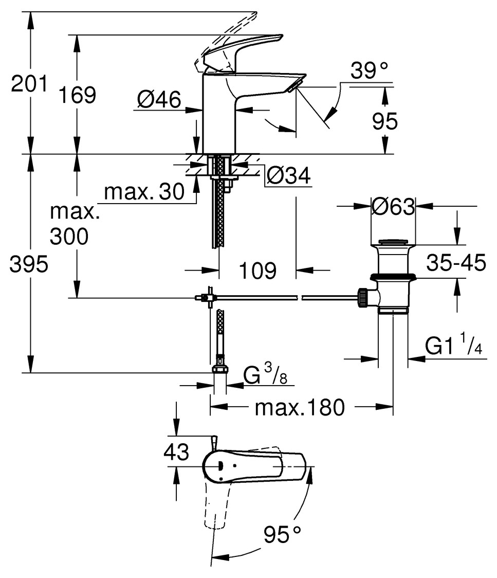 GROHE Waschtischbatterie Eurosmart S-Size mit Zugstangen-Ablaufgarnitur chrom 32926003 - Bild 2