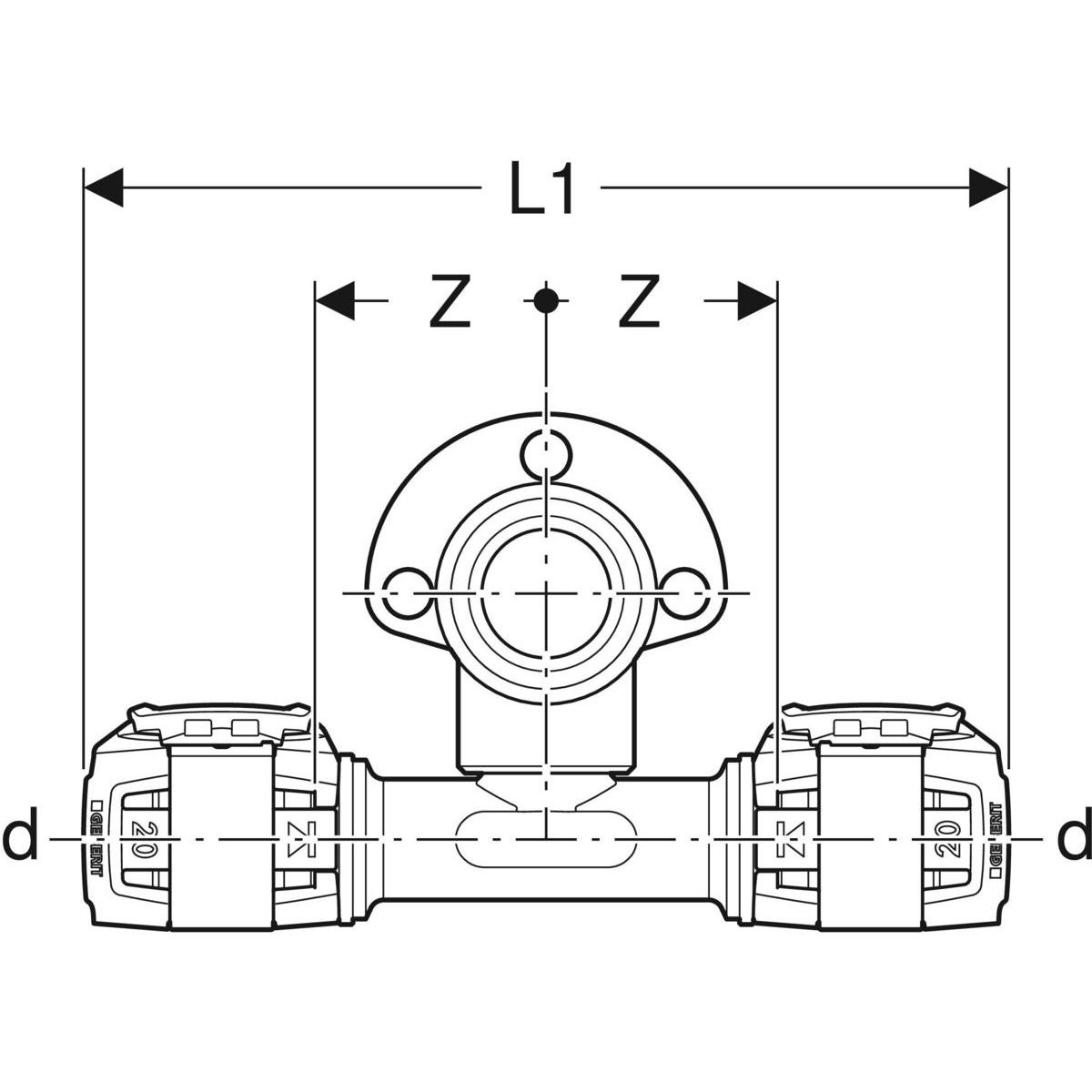 Geberit FlowFit T-Anschlusswinkel 90° abgesetzt 20mm x Rp 1/2'' x 20mm L:36mm Rotguss+ 620.951.00.1 - Bild 3