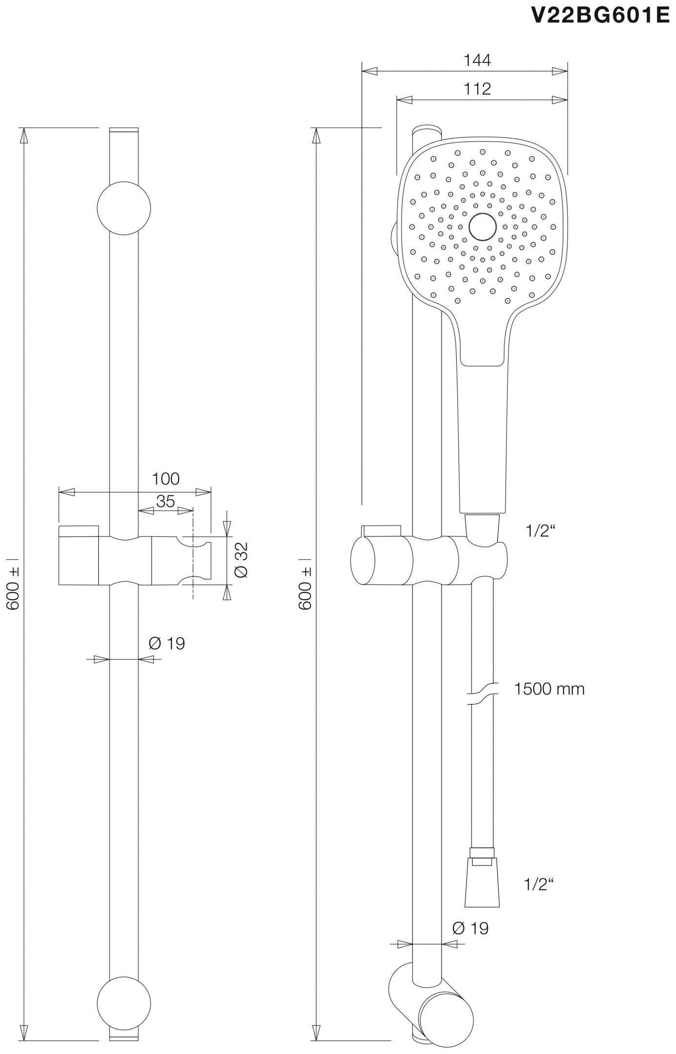 VIGOUR Brausegarnitur individual 2.2 mit Stange 60cm Schlauch, Handbrause softedge verchromt - Bild 2