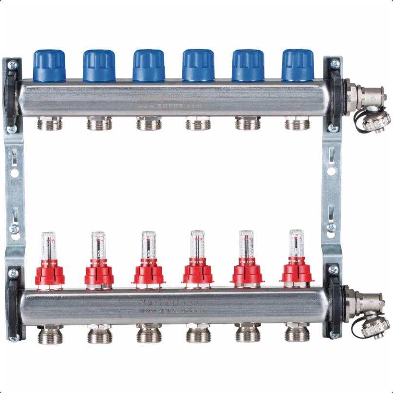 Empur Edelstahl-Verteiler 1'' HKV-D 12 Heizkreise Serie 03 DFM regulierbar BL 700mm 221276 - Bild 1