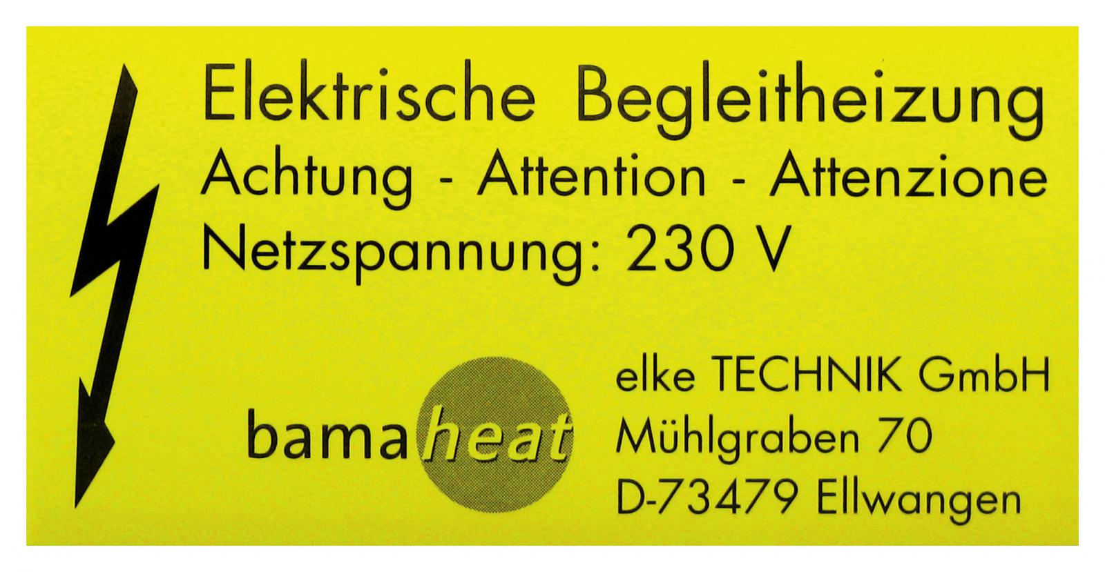 bamaheat Kennzeichnungsschild Elektrisch beheizt 8000-10.47 - Bild 1