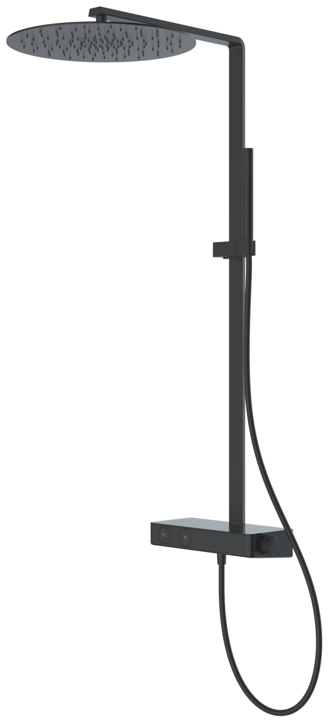 VIGOUR Duschsystem V4 Thermostat Kopfbrause 410mm rund Stabhandbrause und Schlauch schwarz matt