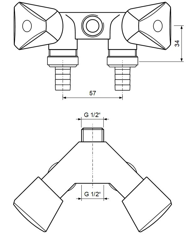 Geräte-Doppelventil 1/2'' verchromt mit zusätzlichem Innengewinde und Rückflussverhinderer - Bild 2