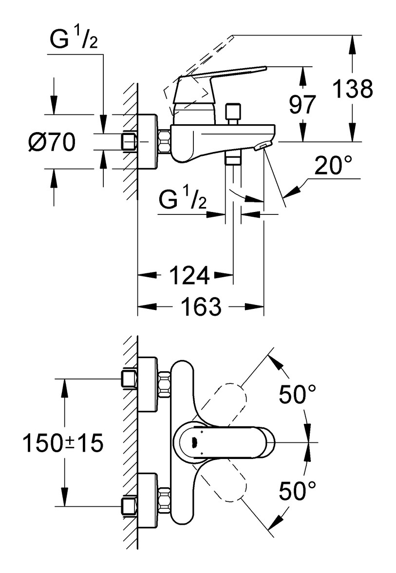 GROHE Eurosmart Cosmopolitan Wannenbatterie, ohne Brausegarnitur, chrom 32831000 - Bild 3