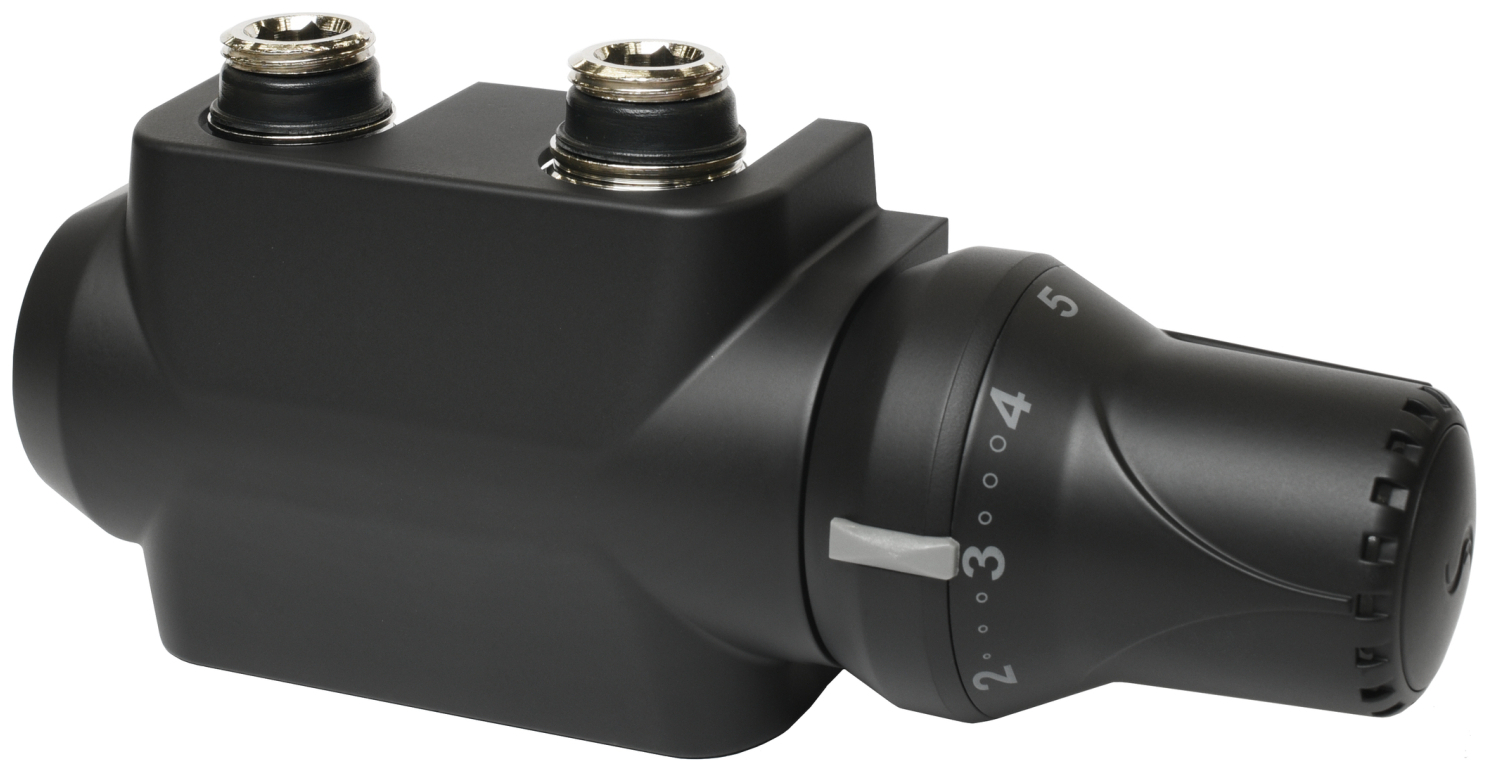 Universal-Mittenanschlussarmatur Hahnblock-Set schwarz Durchgang/Eck 50mm x 1/2'' IG x 3/4'' AG
