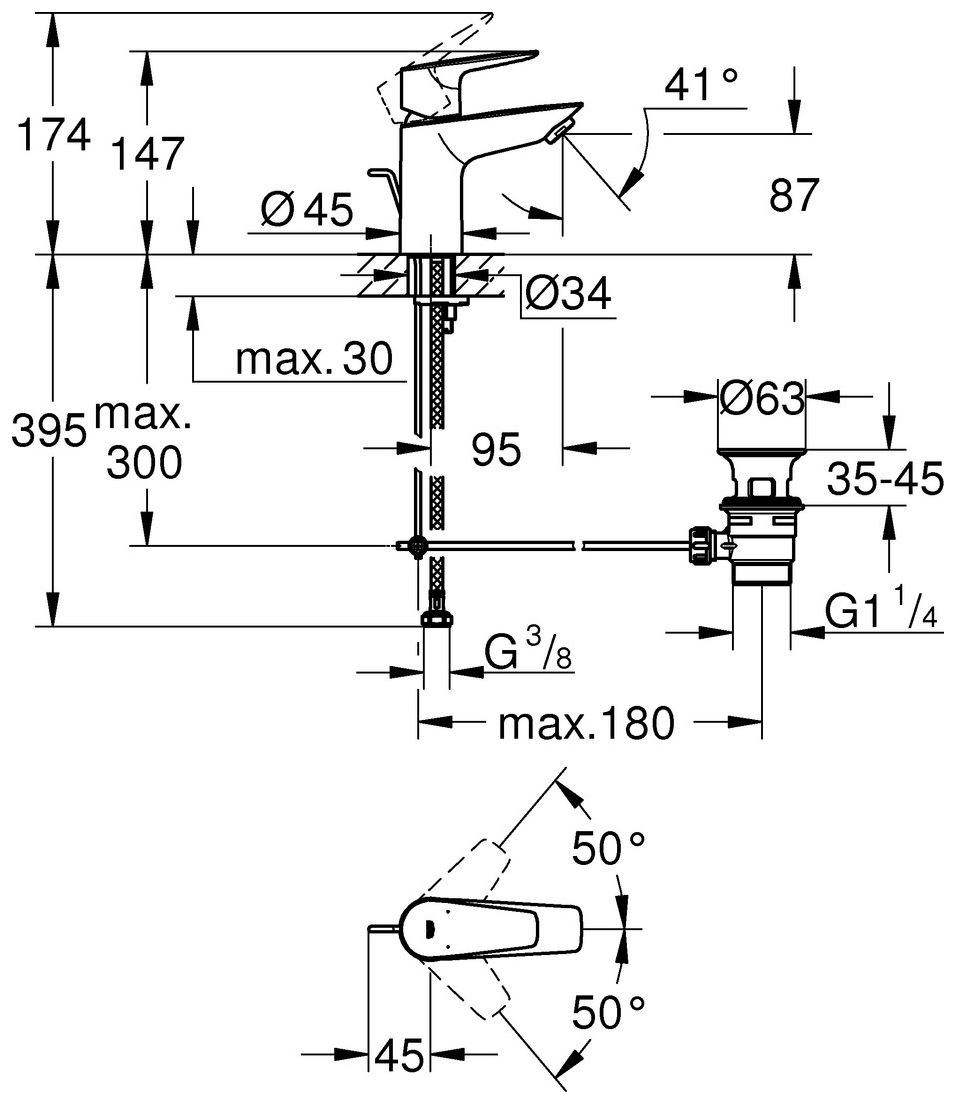 GROHE Waschtischbatterie BauEdge S-Size Durchfluss 3,5l/min mit Ablaufgarnitur chrom 23894001 - Bild 5
