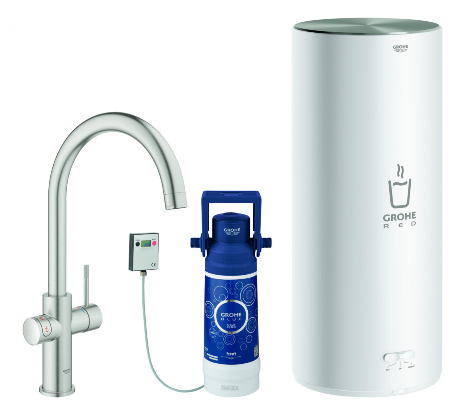 GROHE Küchenarmatur und Boiler Red Duo L-Size C-Auslauf supersteel 30079DC1 - Bild 1