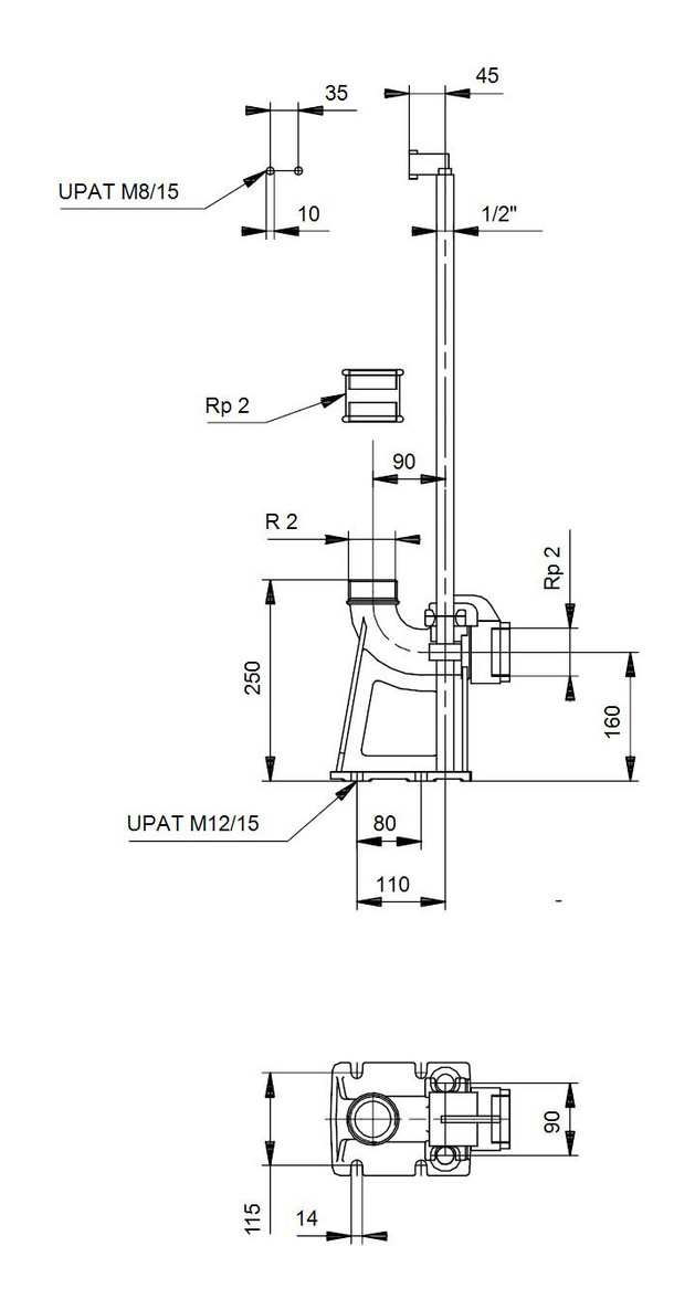 Grundfos Zubehör für Schmutz-/Abwasserpumpe Kupplungsfußkrümmer R2/Rp2 96000178 - Bild 2