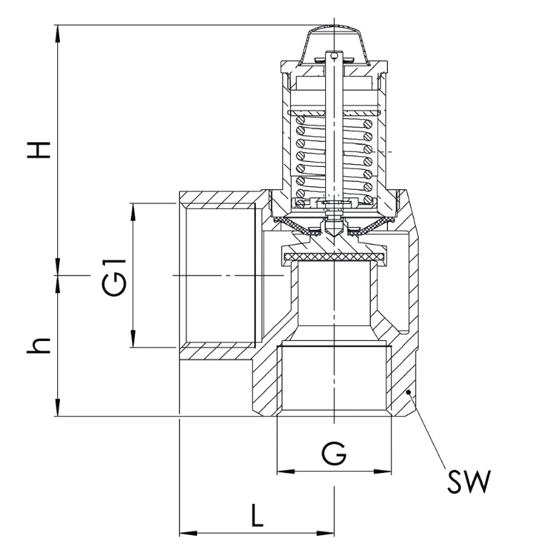 Membran-Sicherheitsventil 2,5 bar 3/4'' x 1'' aus Rotguss SVR202 - Bild 3