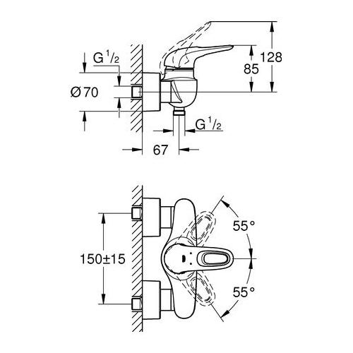 Grohe Einhand-Brausebatterie Eurostyle Hebel offen chrom ohne Brauseset 33590003 - Bild 3