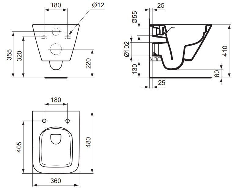 VIGOUR Wand-Tiefspül-WC derby V3 edge verkürzt 48cm PflegetectPlus weiss, spülrandlos