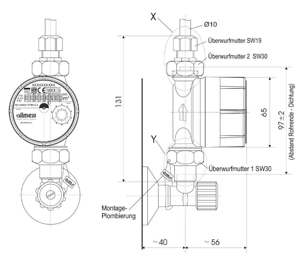Allmess Waschtischzähler Spezialzähler kalt/warm WTZ 3-V +m 2,5 m3/h (Eichjahr 2024) - Bild 2