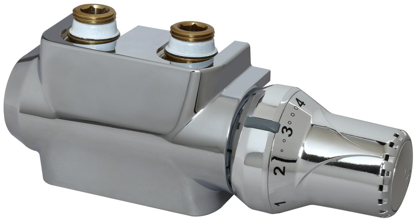 Universal-Mittenanschlussarmatur Hahnblock-Set verchromt Durchgang/Eck 50mm x 1/2'' IG x 3/4'' AG
