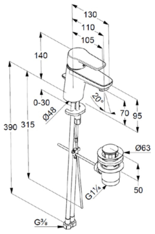 VIGOUR Einhand-Waschtischbatterie derby V3 XS Piccolo m. Ablaufgarnitur, Auslaufhöhe 70mm verchromt