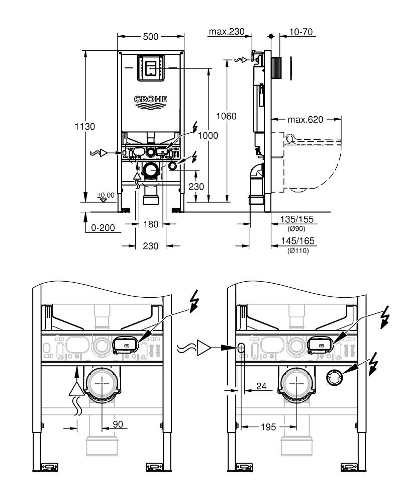 Grohe Spülkasten 3in1 Set Rapid SLX, mit Skate Cosmopolitan S verchromt und Wandwinkel - Bild 4